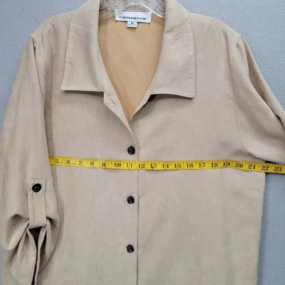 CAROLINE ROSE SUEDE BUTTON SHIRT, SIZE M - Picture 5 of 6